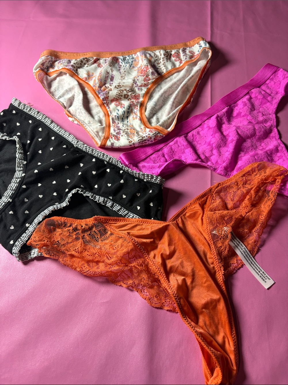 Victoria's Secret Mixed Bikini & Lace Panty Set - Orange, Pink, Black, White
